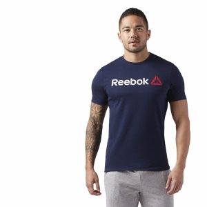 Koszulki Męskie Reebok Linear Read Indygo PL 01TFVUW